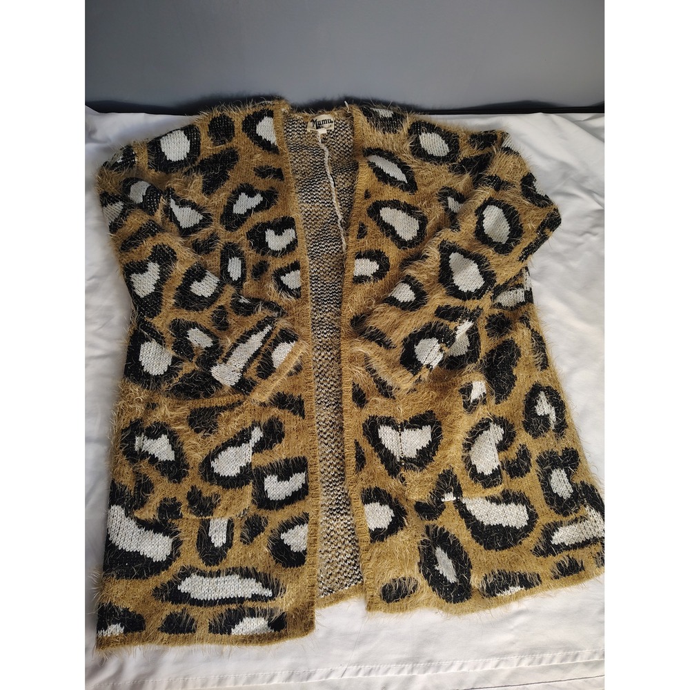 Show Me Your Mumu Cozi Cardi Golden Ears Leopard Fuzzy Eyelash Cardigan Small